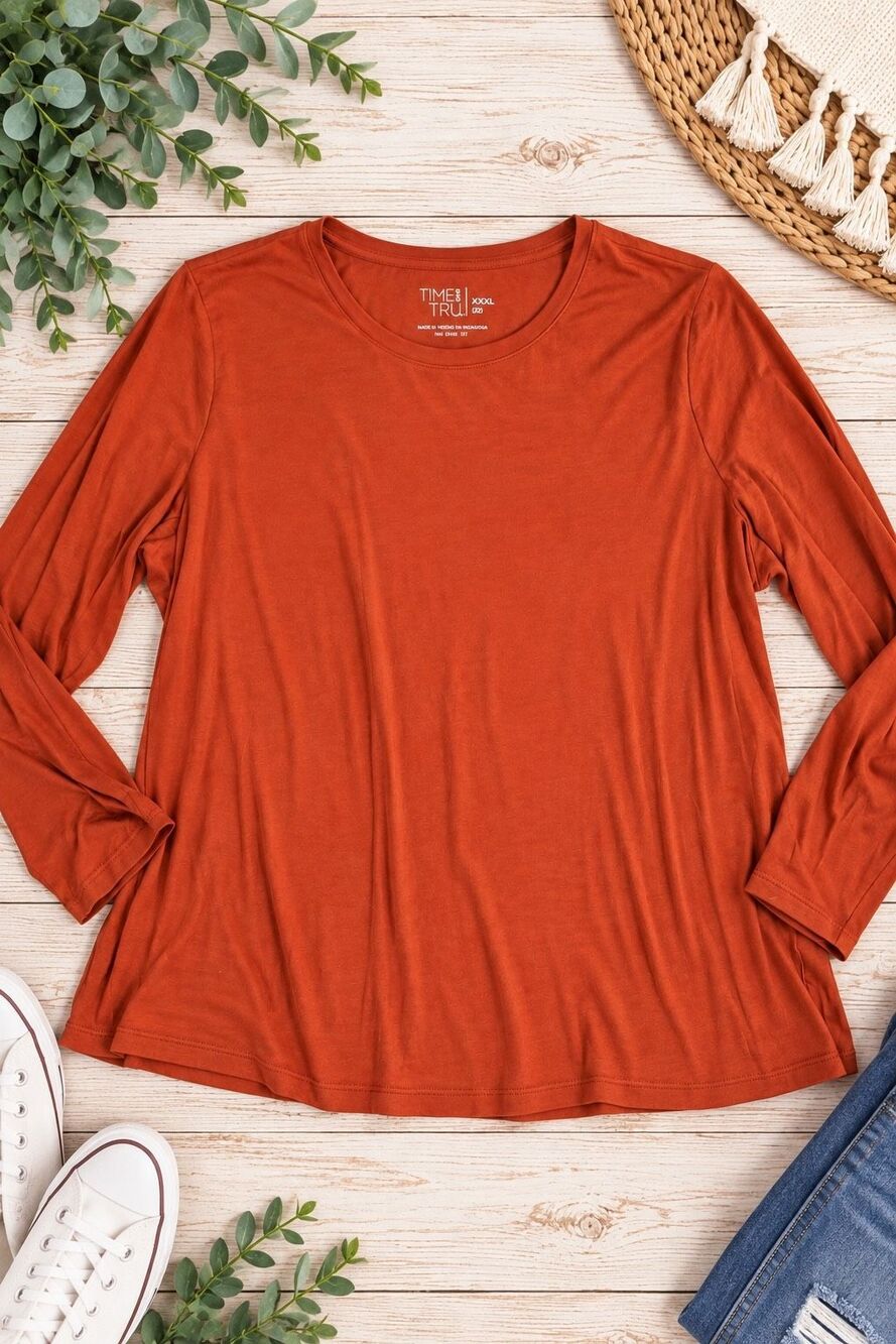 Time and Tru Women’s XXXL 22 Rust Burnt Orange Long Sleeve Crew Neck Top